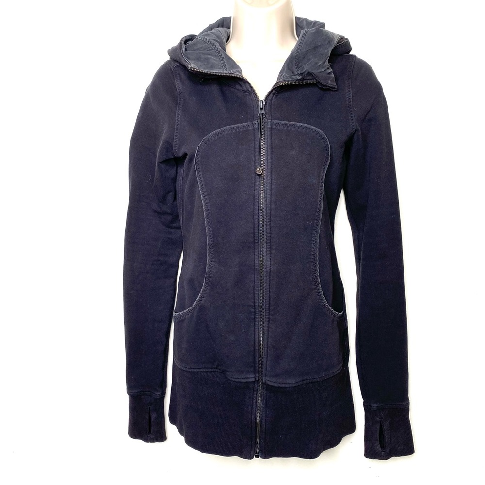 Lululemon Black Scuba Hoodie Full Zip Up Long Sleeve Thumbholes Size 4